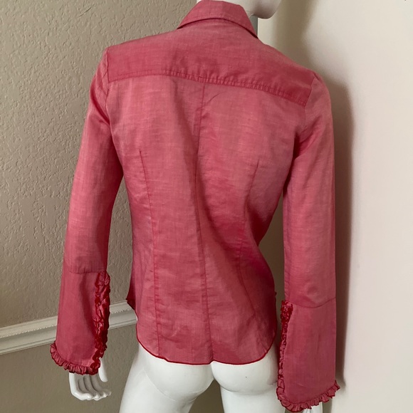 ANNA HULING VINTAGE! NEW! Pink Cotton Ruffled Bodice/Sleeves Snap-Front Shirt S - Picture 6 of 7